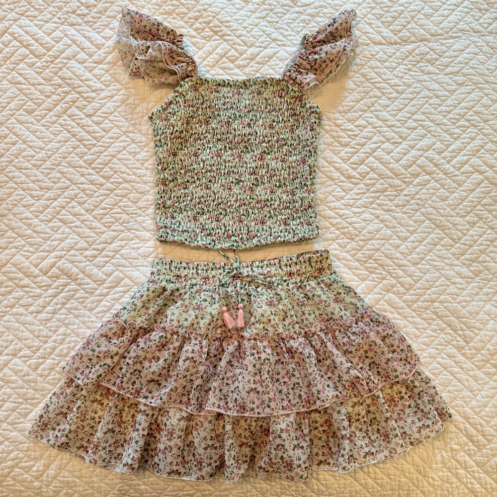 Flowers by Zoe Green and Pink Ruffle Chiffon Matching Skirt & Tank